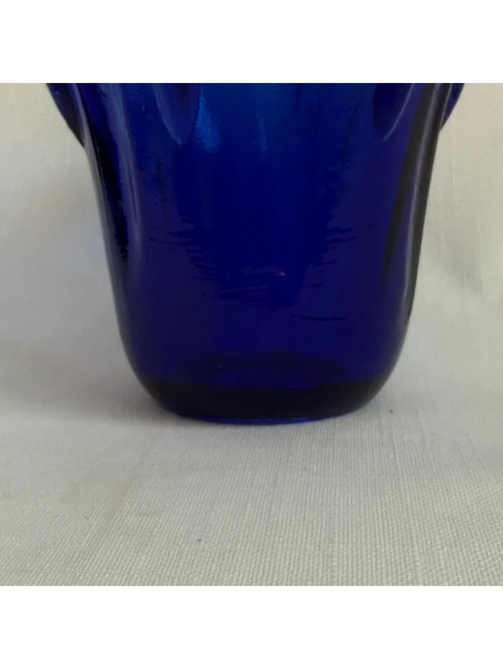Vintage Cobalt Blue Art Glass Tulip Flower Vase Heavy MCM Hand Blown Spain 6